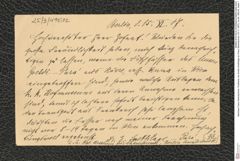 Nachlass Franz Steindachner, Postkarte von Emilie Snethlage an Franz Steindachner (15.11.1907), Inv.Nr. 495.02, Seite 1
